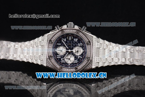 Audemars Piguet Royal Oak Offshore Seiko VK67 Quartz Steel/Diamonds Case with Black Dial and Arabic Numeral Markers - Click Image to Close